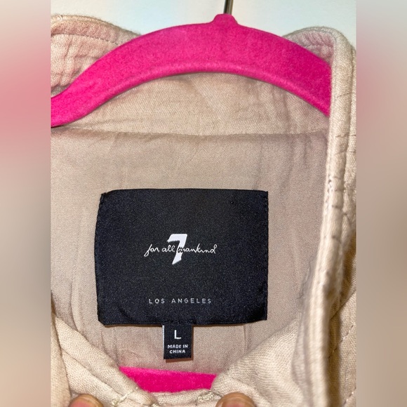 7 For All Mankind Floral Quilted Zip Up Cropped Lightweight Neutral Jacket Large - Picture 8 of 8